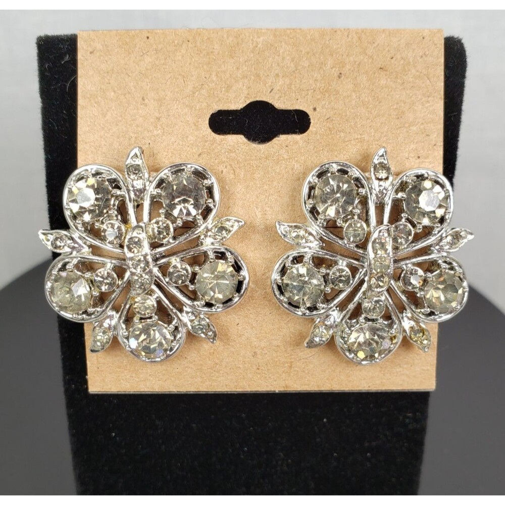 Vintage RARE Coro 1940's Dramatic Decadent Diamond Rhinestone Clip On Earrings - Picture 9 of 16